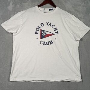 Polo Ralph Lauren Shirt Mens XL White Polo Yacht Club Classic Fit Tee *Cut Label